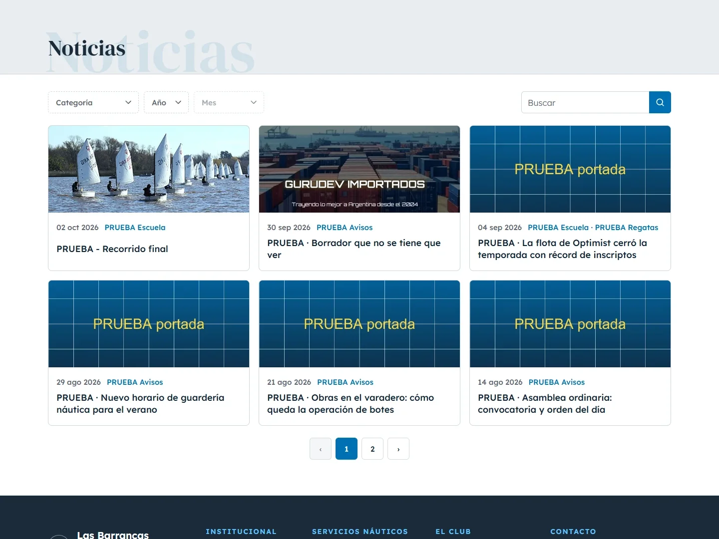 Captura de la página de noticias del sitio